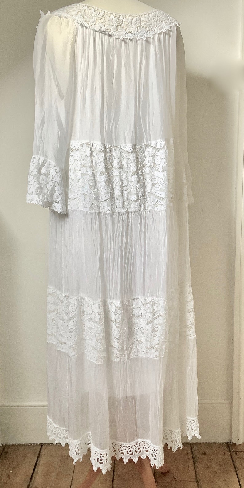 Pure White BoHo Maxi Dress Silk Mix Made in Italy image 7