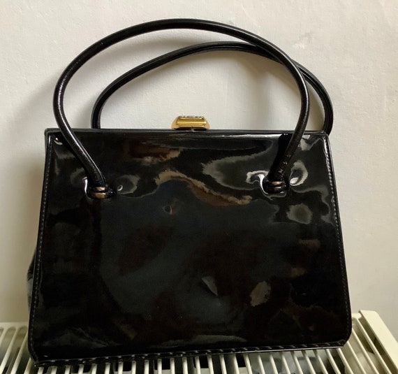 Vintage Waldy Bag 1950's Black Patent Leather