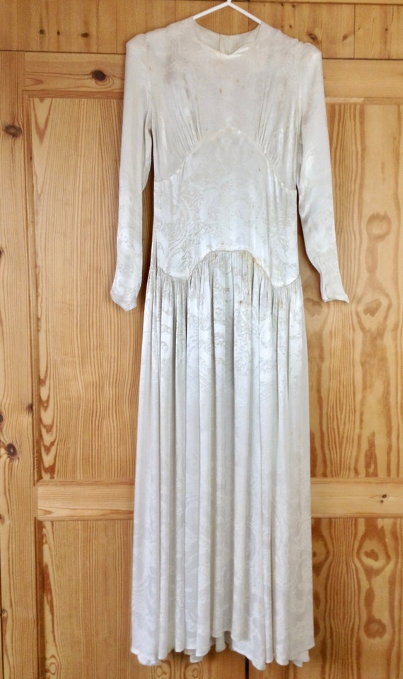 1930 Ivory Jacquard Satin Damask Wedding Dress/Gow
