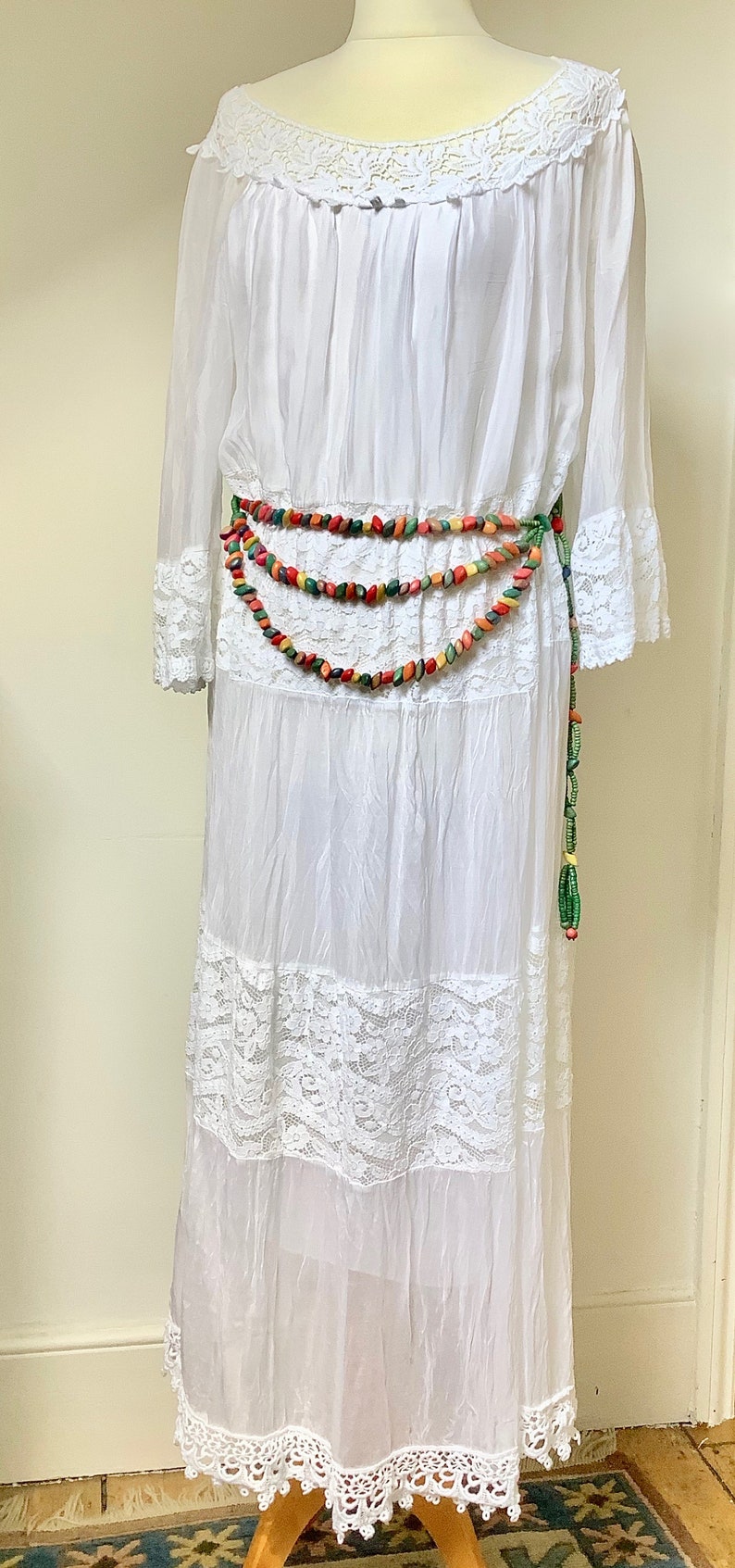 Pure White BoHo Maxi Dress Silk Mix Made in Italy image 2