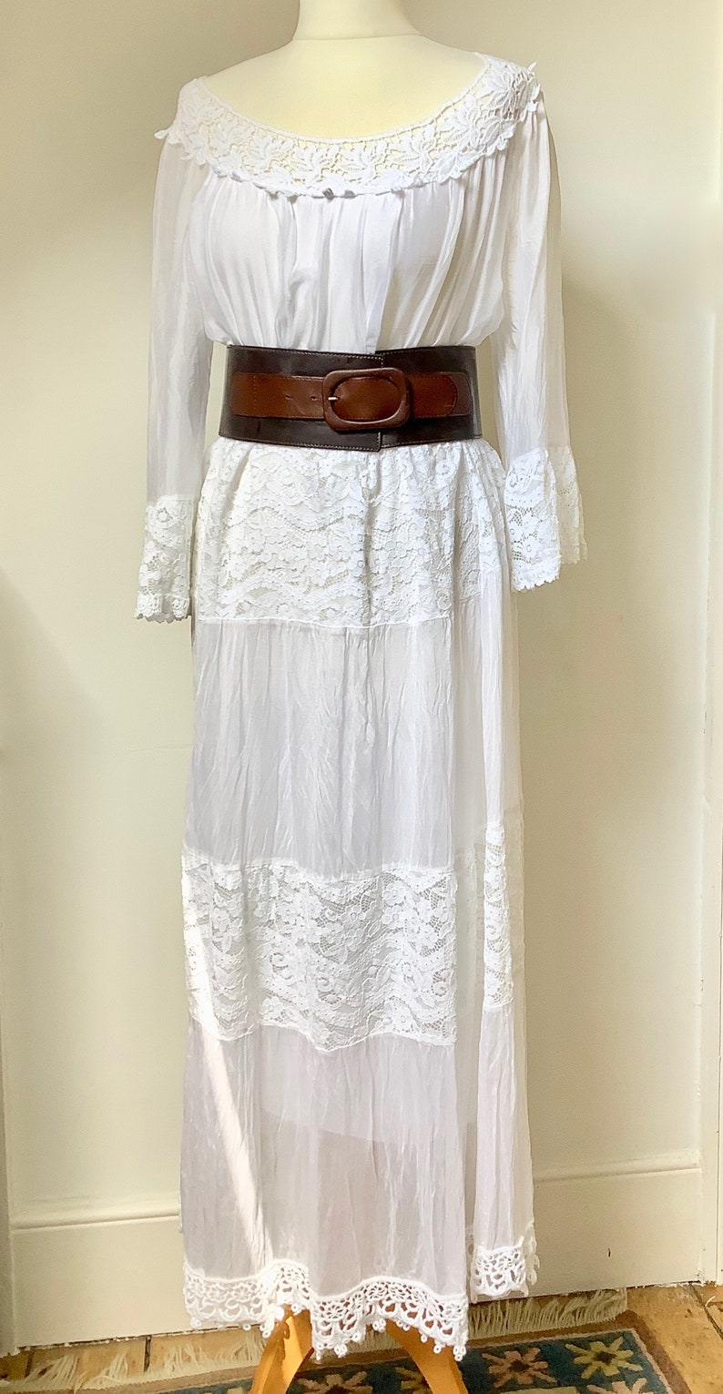 Pure White BoHo Maxi Dress Silk Mix Made in Italy image 5