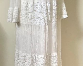 Pure White Boho Maxi Dress Silk Mix Made in Italy