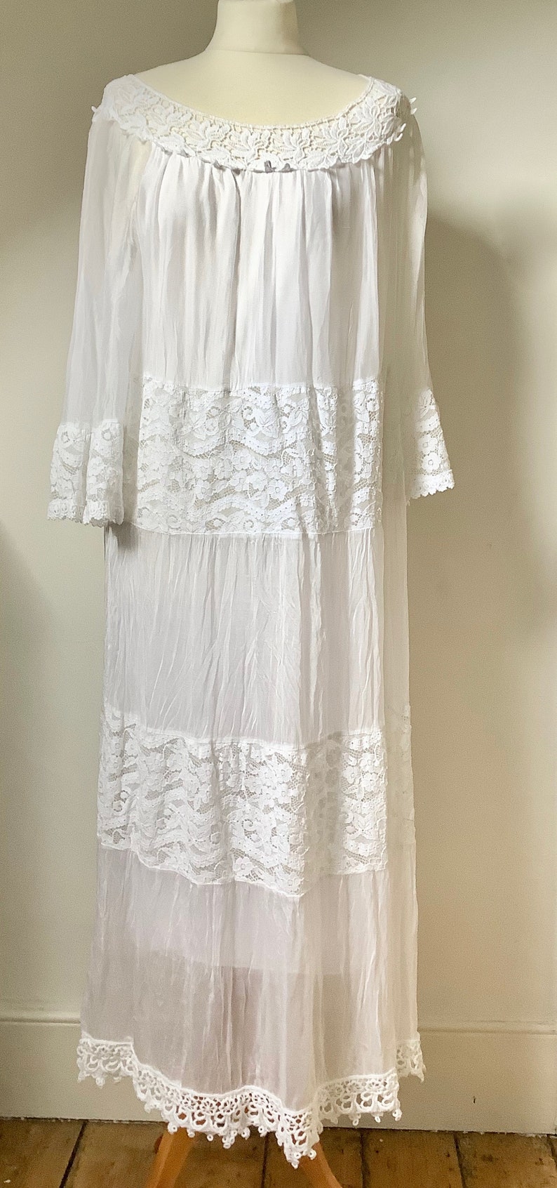 Pure White BoHo Maxi Dress Silk Mix Made in Italy image 1