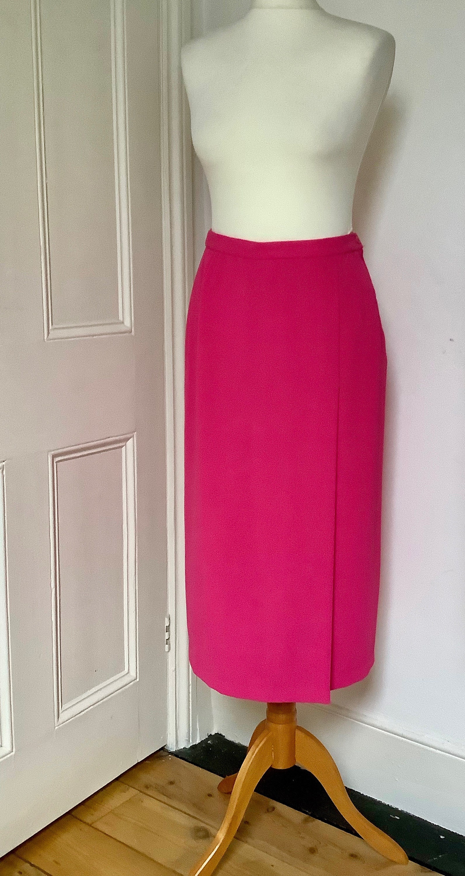 Pencil Skirt Pink Skirt Outfit 80s Pink Black Wool Windowpane