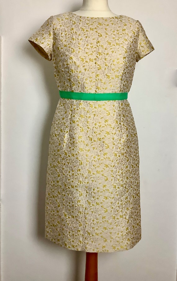 Vintage Shift Dress Yellow-Gold with Green Trim Ho