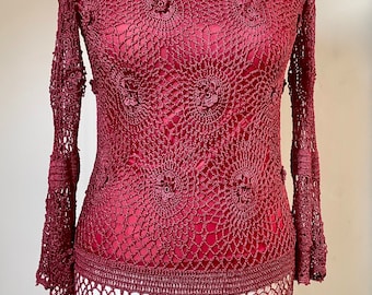 Vintage Jacqueline Rui French Crochet Top Size S