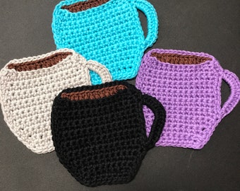 Coffee Lover Crocheted 100% Cotton Handmade Crochet Coaster - Coffee Addict - Perfect Gift for Boss, Secretary or Best Friend