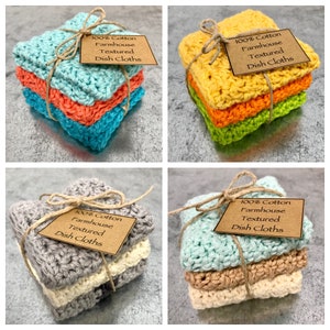 Farmhouse Textured 100% Cotton Crocheted Dishcloths - Assorted Colors 4.50 each - (Bundles of 3 for 15.00 as pictured)