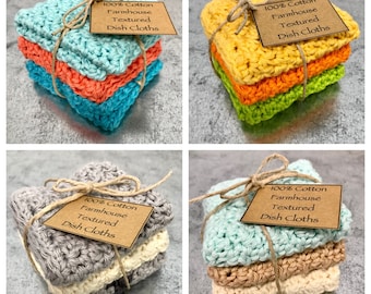 Farmhouse Textured 100% Cotton Crocheted Dishcloths - Assorted Colors 5.00 each - (Bundles of 3 for 15.00 as pictured)