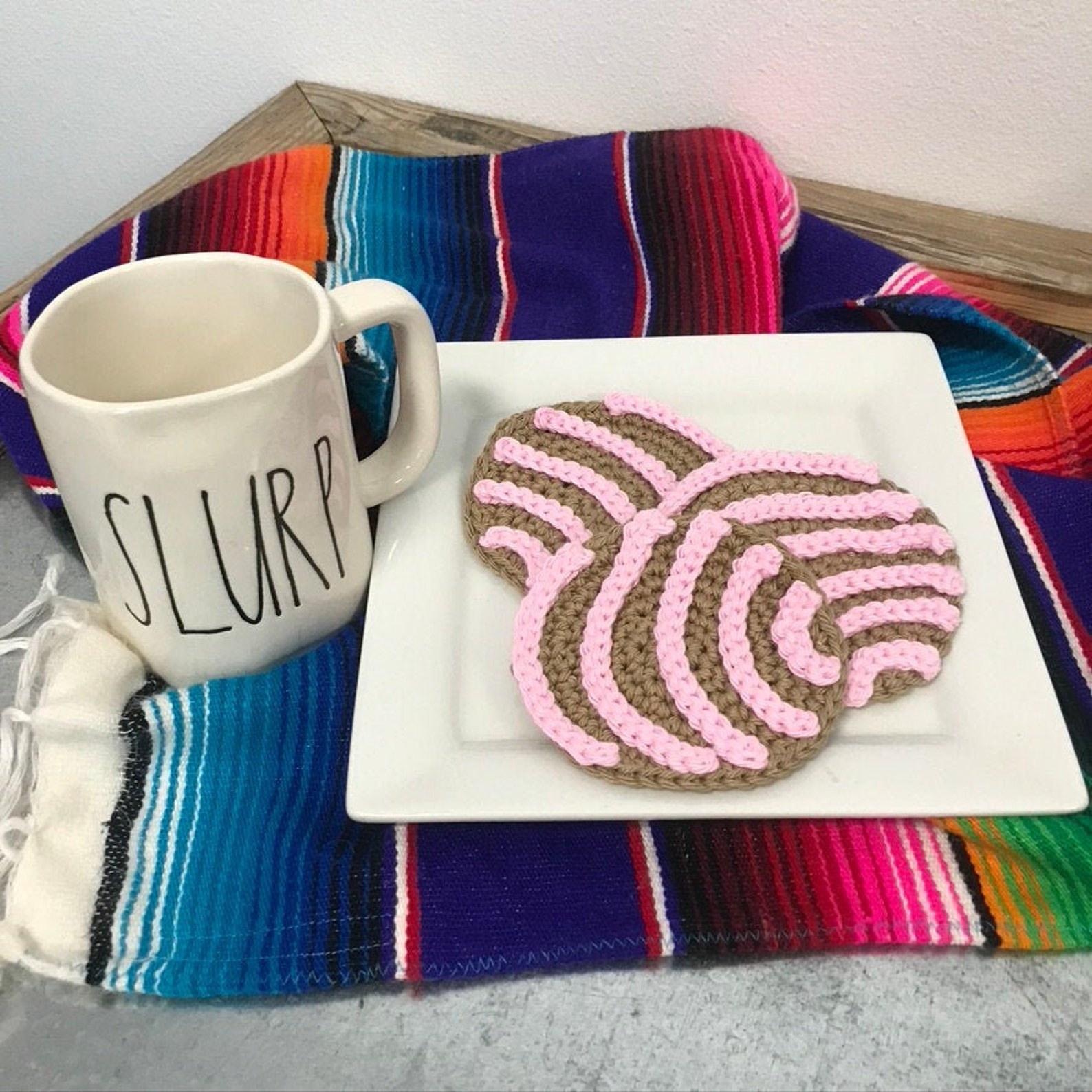 Crochet Mexican Pan Dulce Concha Coasters Set of 4 100 Etsy