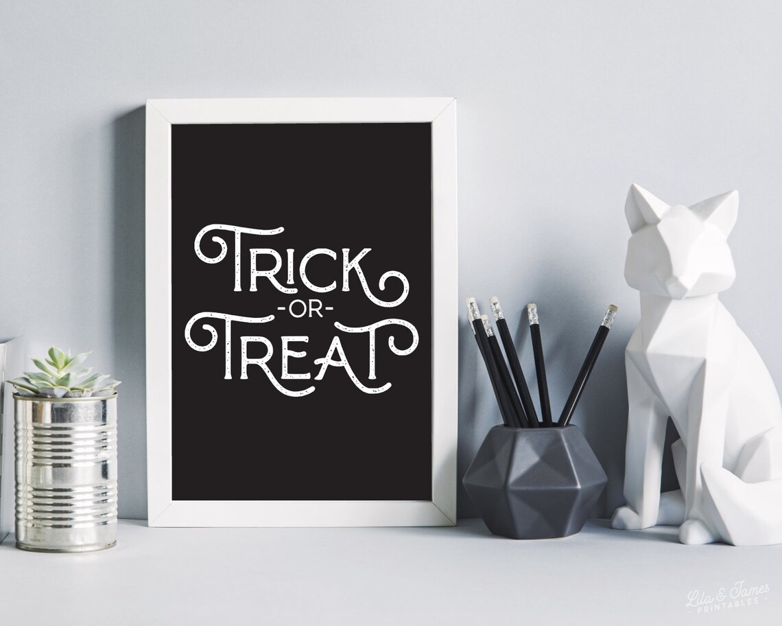Trick or Treat Halloween Printable, Instant Download, Black Halloween ...