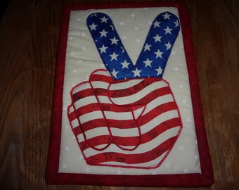 Peace sign or patriotic mug rug or pot holder