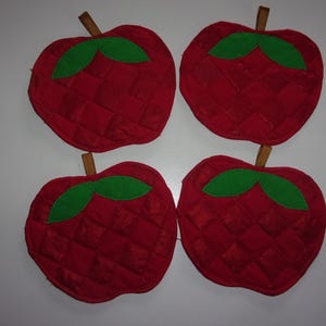 Set of 4 Red Apple quilted coasters
