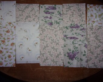 100-3 1/2" Creme and floral cotton fabric squares-C
