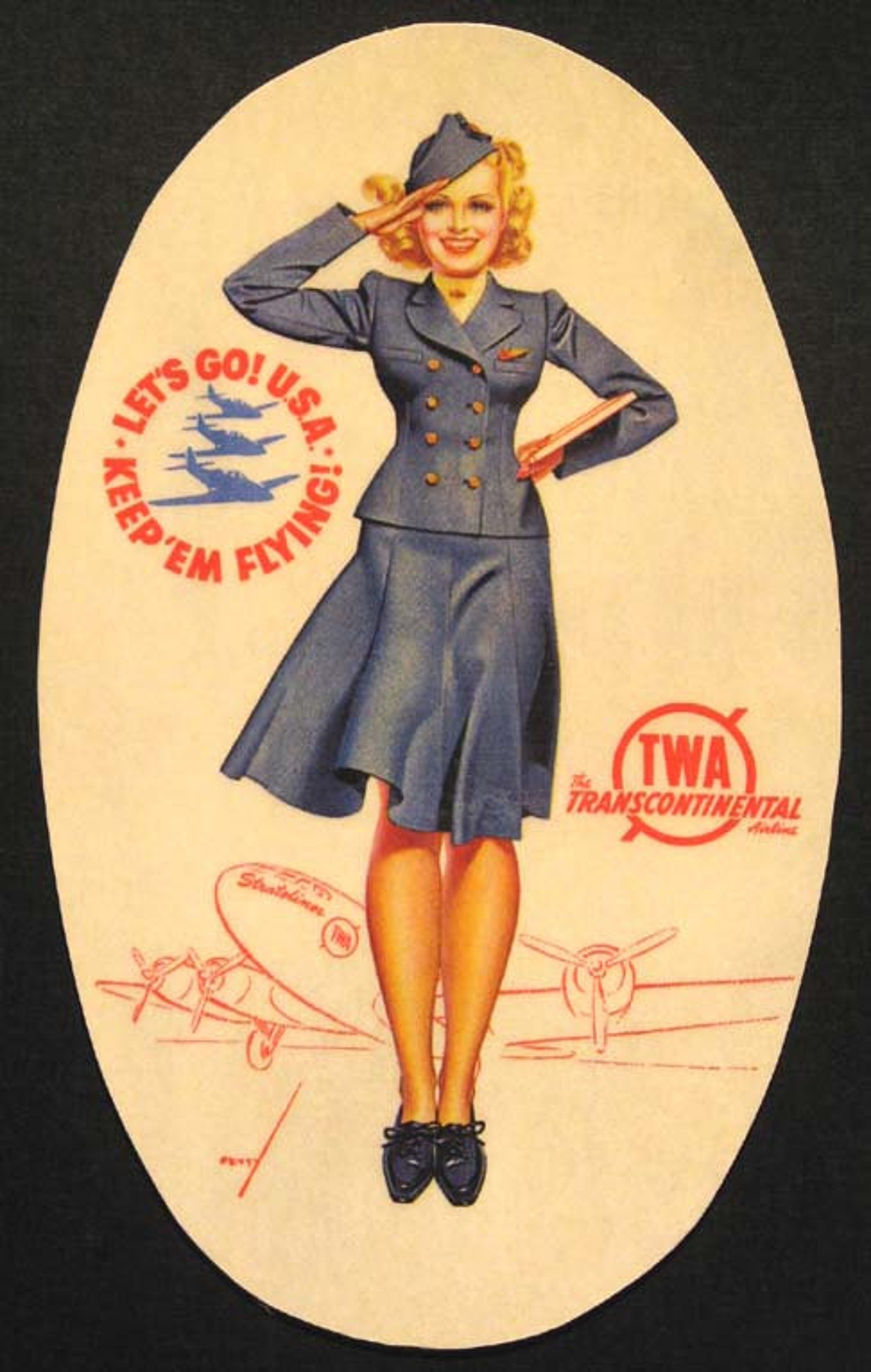 TWA Oval Shaped PETTY Girlie Pin Up style Flight Attendant | Etsy