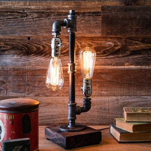 Dual Table lamp-Desk lamp-Edison lamp-Steampunk lamp-Industrial lighting-pipe lamp