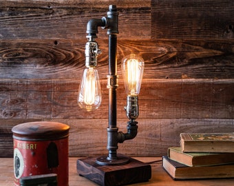 Double lampe de table-Lampe de bureau-Lampe Edison-Lampe Steampunk-Éclairage industriel-Lampe de tuyau