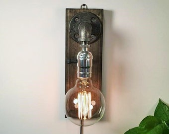 Plug in Sconce-Table lamp-Wall sconce-Steampunk lamp-Rustic home decor-Gift for men-Farmhouse decor-Home decor-Desk accessories-Bedside lamp