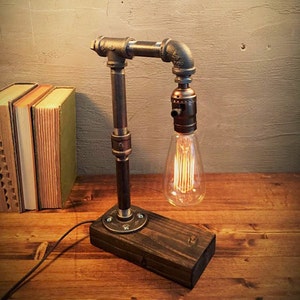Table lamp-Desk lamp-Edison Steampunk lamp-Rustic home decor-Gift for men-Farmhouse decor-Home decor-Desk accessories-Industrial lighting image 8
