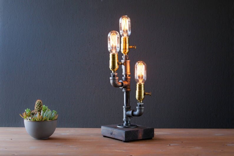 Cactus Table lamp-Edison Steampunk desk lamp-Rustic home decor-Gift for men-Farmhouse decor-Home decor-Desk accessories-Industrial lighting Bild 7