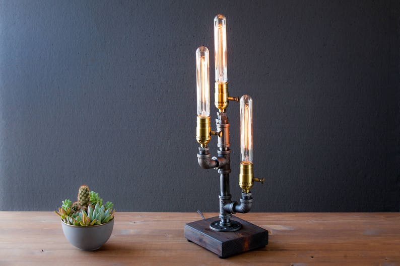 Edison Table lamp-Desk lamp Steampunk lamp-Rustic home decor-Gift for men-Farmhouse decor-Home decor-Desk accessories-Industrial lighting image 7