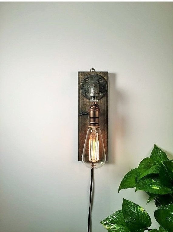 Plug in Sconce-Table lamp-Wall sconce-Steampunk lamp-Rustic home decor-Gift for men-Farmhouse decor-Home decor-Desk accessories-Bedside lamp