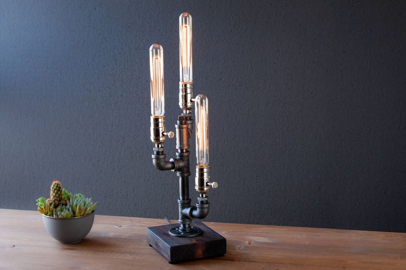 Edison Table lamp-Desk lamp Steampunk lamp-Rustic home decor-Gift for men-Farmhouse decor-Home decor-Desk accessories-Industrial lighting image 5