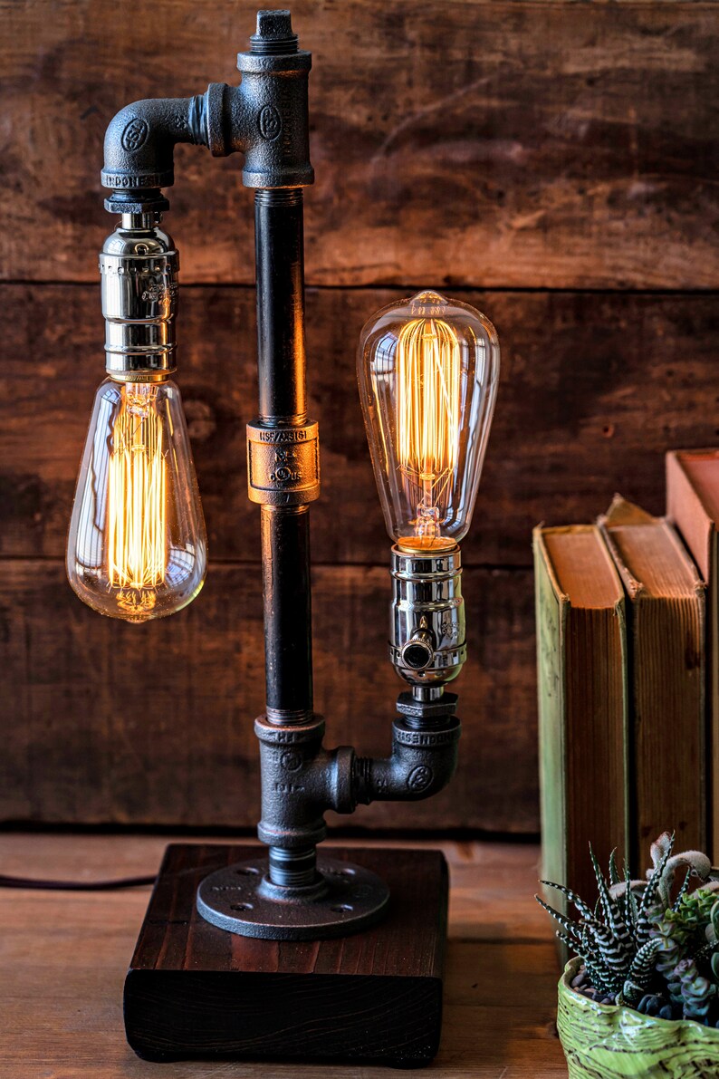 Edison Steampunk lamp-Table lamp-Desk lamp-Rustic home decor-Gift for men-Farmhouse decor-Home decor-Desk accessories-Industrial lighting 画像 6