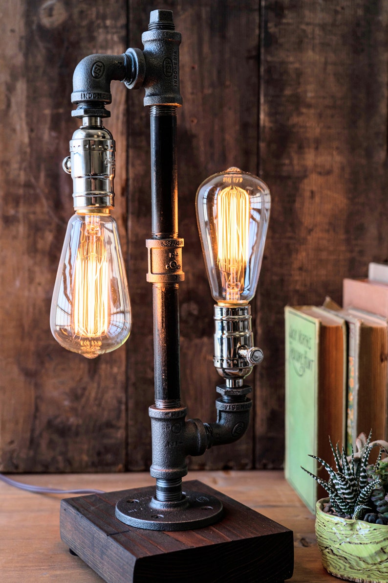 Edison Steampunk lamp-Table lamp-Desk lamp-Rustic home decor-Gift for men-Farmhouse decor-Home decor-Desk accessories-Industrial lighting image 8