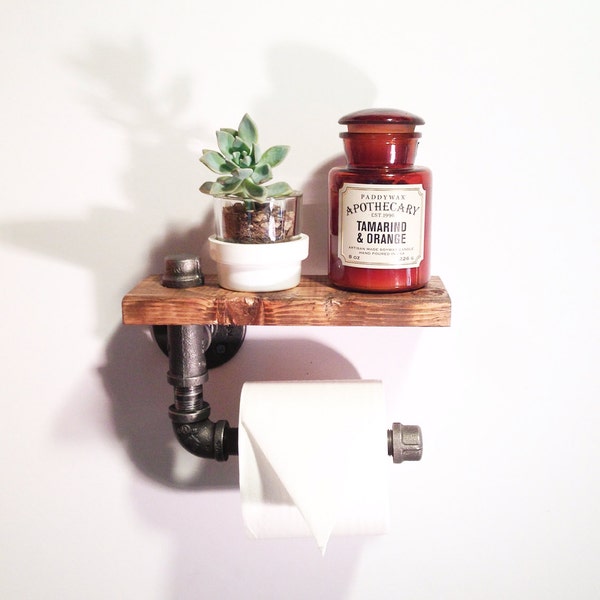 Industrial pipe shelf -  Steampunk bathroom fixture - Rustic Furniture - Industrial Bathroom - Toilet paper holder - Pipe shelf