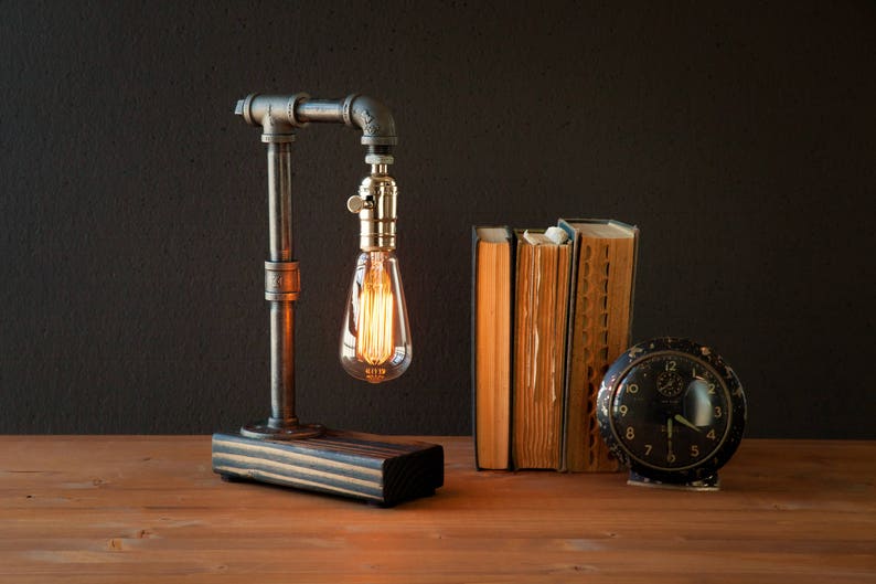 Table lamp-Desk lamp-Edison Steampunk lamp-Rustic home decor-Gift for men-Farmhouse decor-Home decor-Desk accessories-Industrial lighting image 4