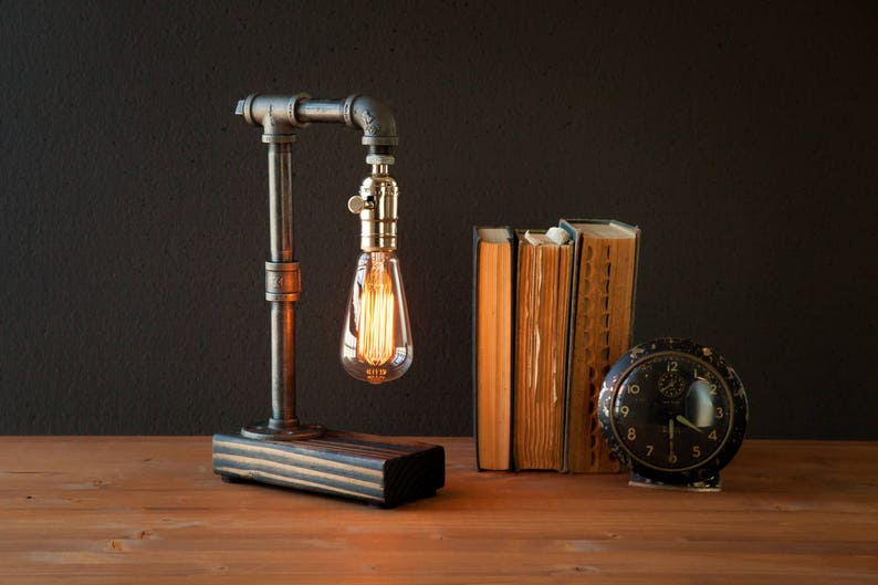 Table lamp-Desk lamp-Edison Steampunk lamp-Rustic home decor-Gift for men-Farmhouse decor-Home decor-Desk accessories-Industrial lighting image 1