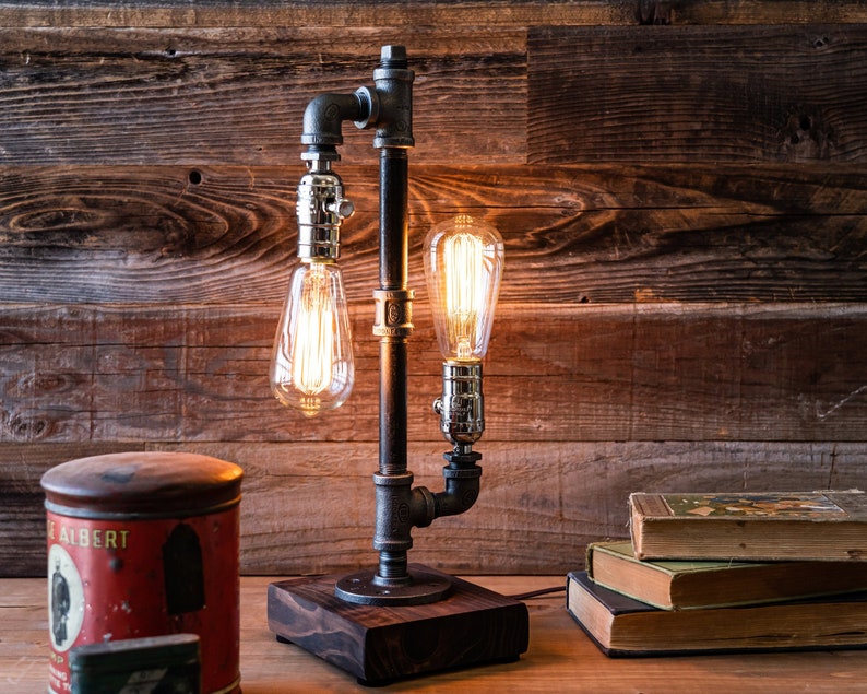 Unique Table lamp-Edison Steampunk desk lamp-Rustic home decor-Gift for men-Farmhouse decor-Home decor-Desk accessories-Industrial lighting image 1