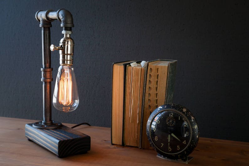 Table lamp-Desk lamp-Edison Steampunk lamp-Rustic home decor-Gift for men-Farmhouse decor-Home decor-Desk accessories-Industrial lighting image 6