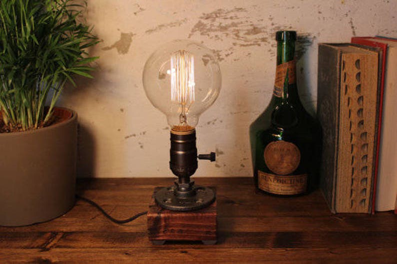 Table lamp-Desk lamp-Edison Steampunk lamp-Rustic home decor-Gift for men-Farmhouse decor-Home decor-Desk accessories-Industrial lighting image 8