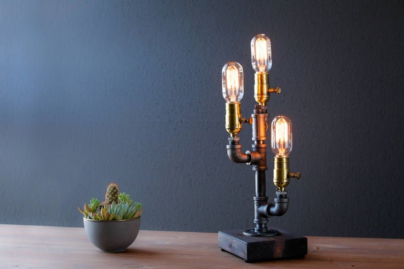 Cactus Table lamp-Edison Steampunk desk lamp-Rustic home decor-Gift for men-Farmhouse decor-Home decor-Desk accessories-Industrial lighting Bild 6