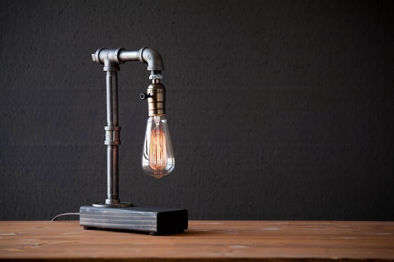 Table lamp-Desk lamp-Edison Steampunk lamp-Rustic home decor-Gift for men-Farmhouse decor-Home decor-Desk accessories-Industrial lighting image 8