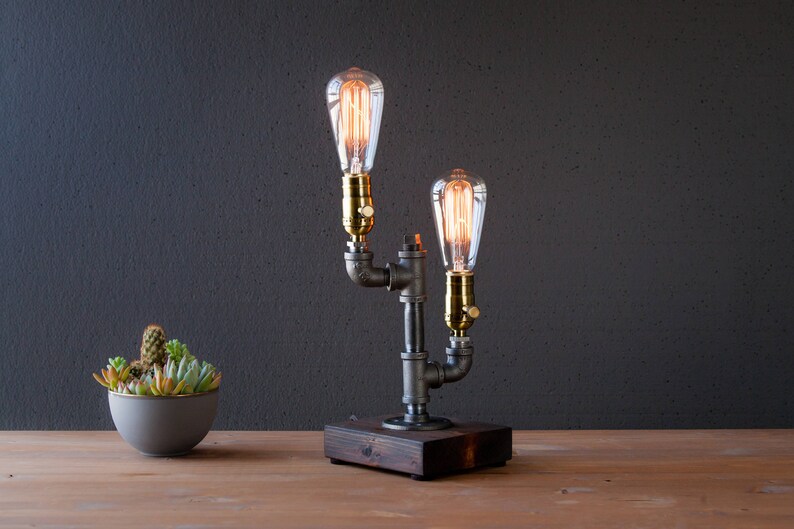 Table lamp-Desk lamp-Edison Steampunk lamp-Rustic home decor-Gift for men-Farmhouse decor-Home decor-Desk accessories-Industrial lighting image 4