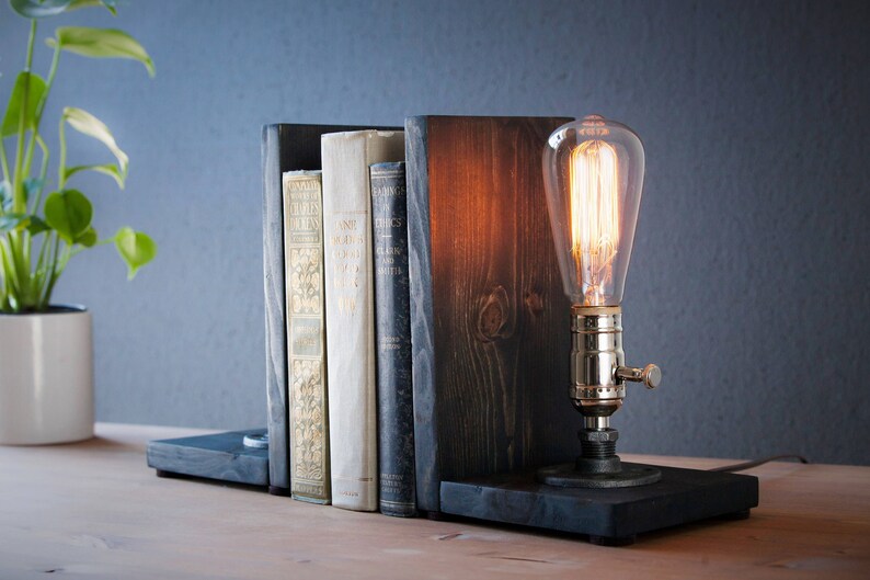 Bookend Lamp/rustic Decor/industrial Lamp/steampunk Etsy