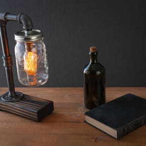 Mason Jar lamp/Industrial lamp/Rustic decor/Table lamp/Radio Cooper lamp light/housewarming gift/gift for men/bedside lamp/desk accessories image 3