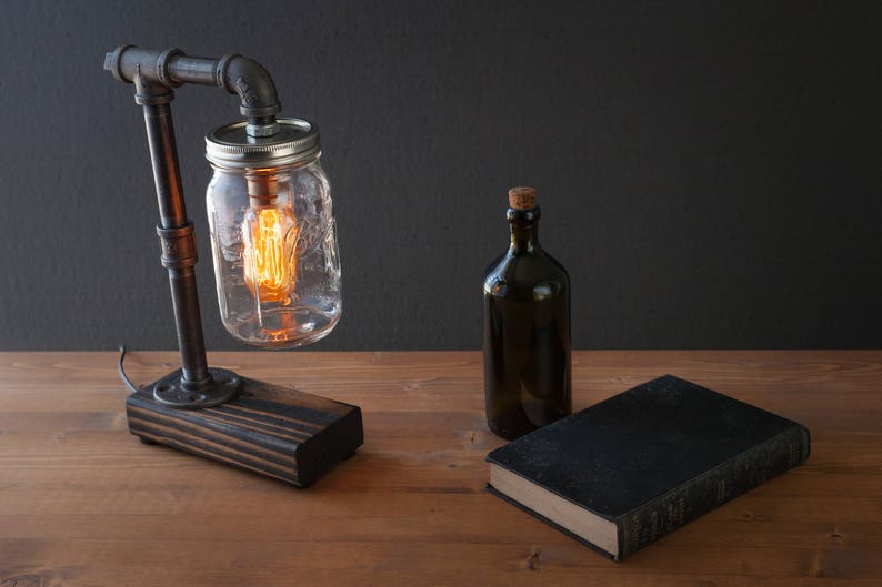 Mason Jar lamp/Industrial lamp/Rustic decor/Table lamp/Radio Cooper lamp light/housewarming gift/gift for men/bedside lamp/desk accessories image 3