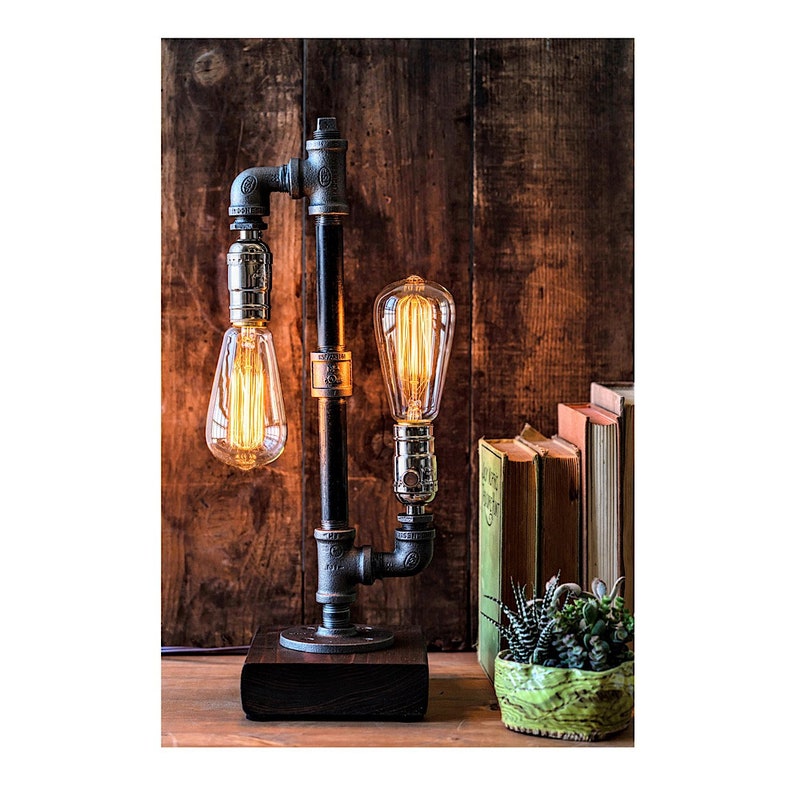 Unique Table lamp-Edison Steampunk desk lamp-Rustic home decor-Gift for men-Farmhouse decor-Home decor-Desk accessories-Industrial lighting image 3