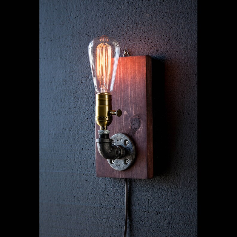 Plug In Wall Sconce Lamp Rustic Decor Lighting Steampunk Light Housewarming Gift For Men Bedside Farmhouse