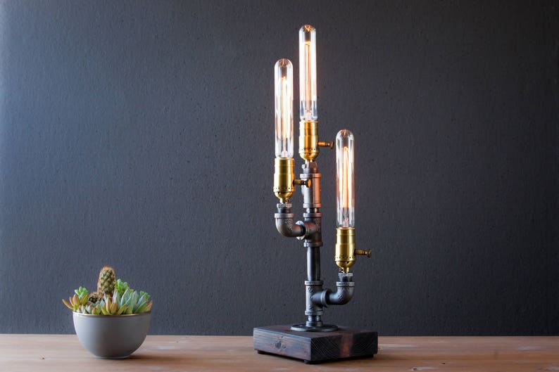 Edison Table lamp-Desk lamp Steampunk lamp-Rustic home decor-Gift for men-Farmhouse decor-Home decor-Desk accessories-Industrial lighting image 6