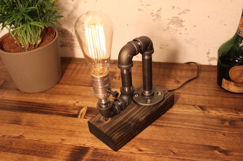 Table lamp-Desk lamp-Edison Steampunk lamp-Rustic home decor-Gift for men-Farmhouse decor-Home decor-Desk accessories-Industrial lighting image 5