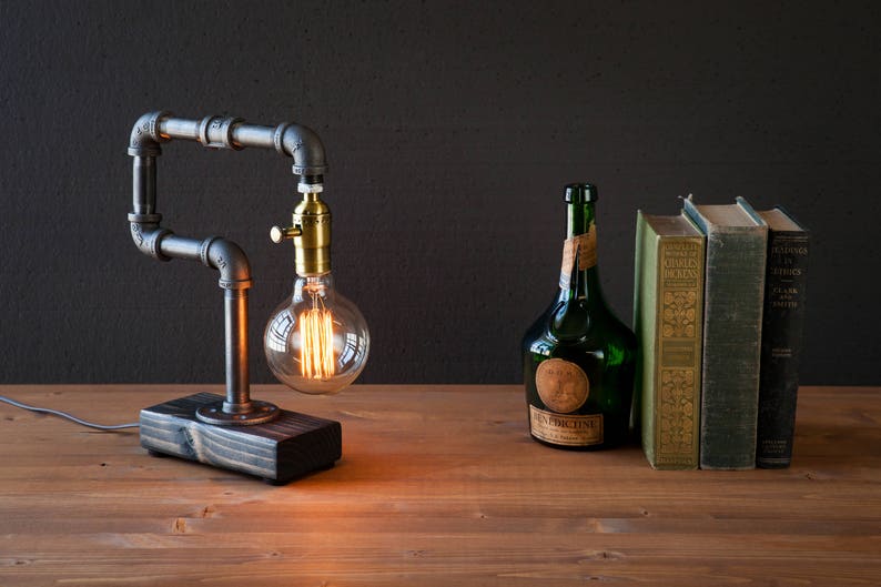 Table lamp-Desk lamp-Edison Steampunk lamp-Rustic home decor-Gift for men-Farmhouse decor-Home decor-Desk accessories-Industrial lighting image 5