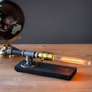 Table lamp-Desk lamp-Edison Steampunk lamp-Rustic home decor-Gift for men-Farmhouse decor-Home decor-Desk accessories-Industrial lighting image 1