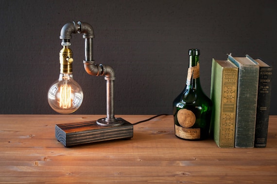 Table lamp Desk lamp Edison Steampunk lamp Rustic home decor Gift for men Farmhouse decor Home decor Desk accessories Industrial lighting Etsy