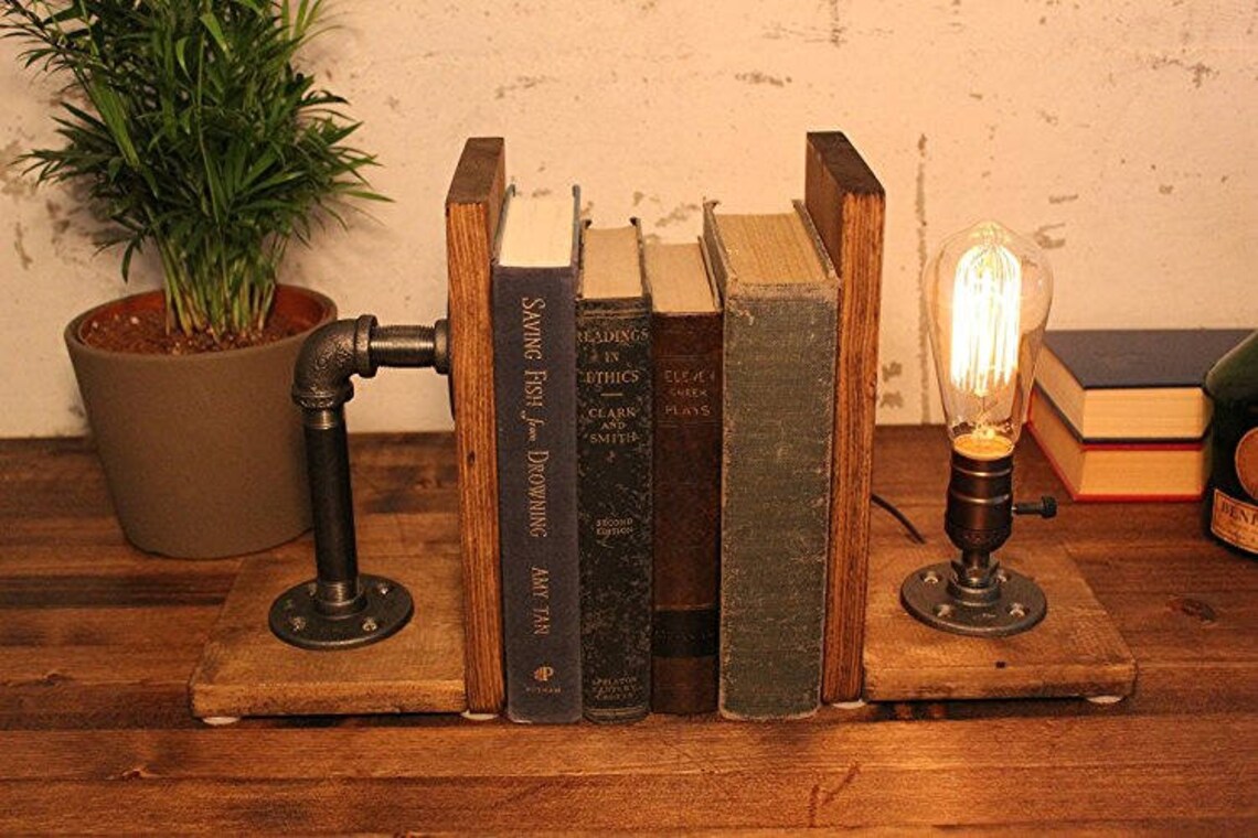 Bookend Lamp/rustic Decor/industrial Lamp/steampunk Etsy