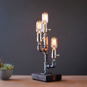 Urban Rustic Table lamp-Edison Steampunk Desk lamp-Rustic home decor-Gift for men-Farmhouse home decor-Desk accessories-Industrial lighting image 4